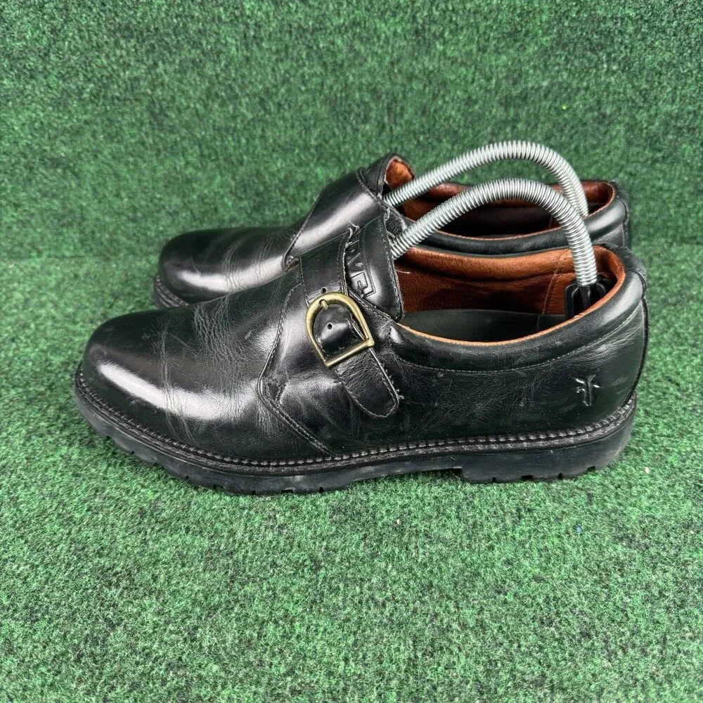 FRYE Frasier Mens Single Monk Strap Leather Shoes Size 9 D Black